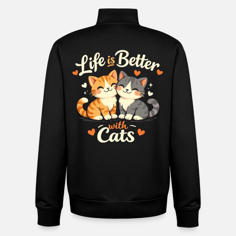Leben Besser Mit Katzen - Unisex Organic Zip Sweatshirt von Stanley/Stella - Schwarz
