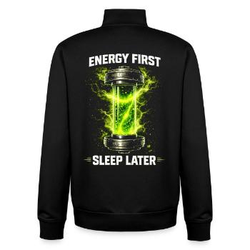 Energy Drink Energy First Sleep Later - Unisex Organic Zip Sweatshirt von Stanley/Stella - Schwarz - Hinten - AI Model Male 185 light (185cm)