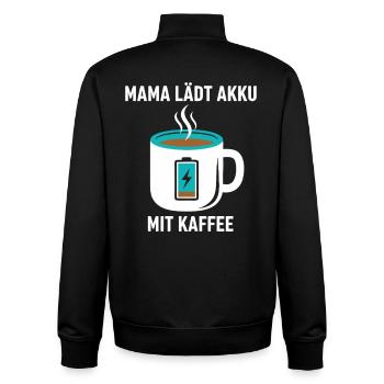 Mama lädt Akku mit Kaffee - Unisex Organic Zip Sweatshirt von Stanley/Stella - Schwarz - Hinten - AI Model Male 185 light (185cm)