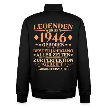 80th Birthday Born in 1946 - Unisex Organic Zip Sweatshirt by Stanley/Stella - black - Back - AI Model Male 185 light (185cm)