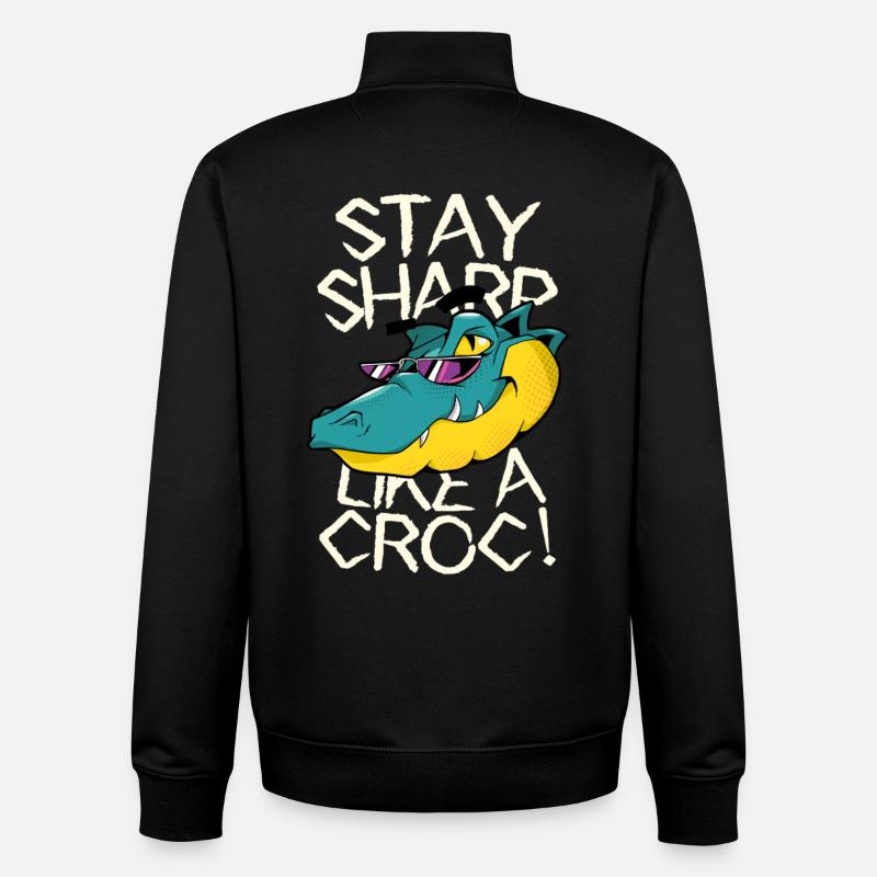 Reste vigilant - Crocodile avec style - Sweat zippé unisexe en coton bio Stanley/Stella - noir