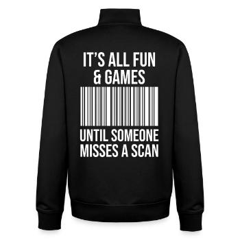Barcode joke: Fun while scanning - Unisex Organic Zip Sweatshirt by Stanley/Stella - black - Back - AI Model Male 185 light (185cm)