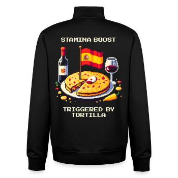 Ausdauer-Boost | Tortilla Spanien Foodie - Unisex Organic Zip Sweatshirt von Stanley/Stella - Schwarz - Hinten - AI Model Male 185 light (185cm)