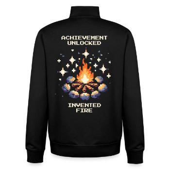 Fire Invented | Stone Age caveman - Unisex Organic Zip Sweatshirt by Stanley/Stella - black - Back - AI Model Male 185 light (185cm)