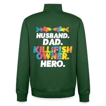 Toothcarp Killfish Toothballs Husband Dad - Unisex Organic Zip Sweatshirt by Stanley/Stella - bottle green - Back - AI Model Male 185 dark (185cm)