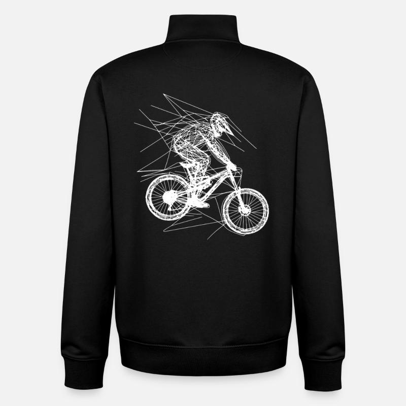 Mountain Biking Drawing - Unisex Organic Zip Sweatshirt by Stanley/Stella - black