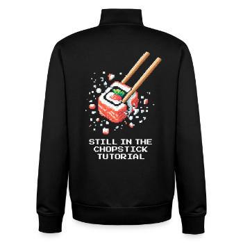 Still in the chopstick tutorial | Sushi Beginners - Unisex Organic Zip Sweatshirt by Stanley/Stella - black - Back - AI Model Male 185 light (185cm)