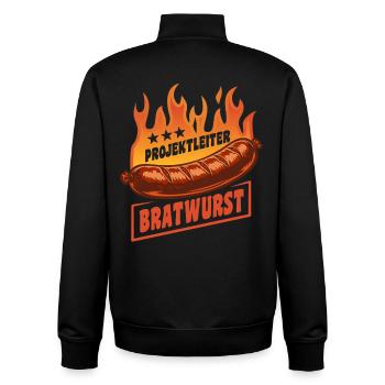 Project Manager Bratwurst | Grilling Flames Cult - Unisex Organic Zip Sweatshirt by Stanley/Stella - black - Back - AI Model Male 185 light (185cm)