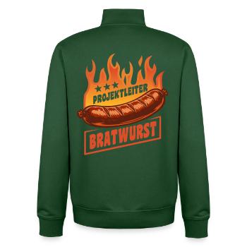 Project Manager Bratwurst | Grilling Flames Cult - Unisex Organic Zip Sweatshirt by Stanley/Stella - bottle green - Back - AI Model Male 185 dark (185cm)