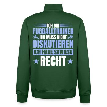 Football coach is right anyway - Unisex Organic Zip Sweatshirt by Stanley/Stella - bottle green - Back - AI Model Male 185 dark (185cm)