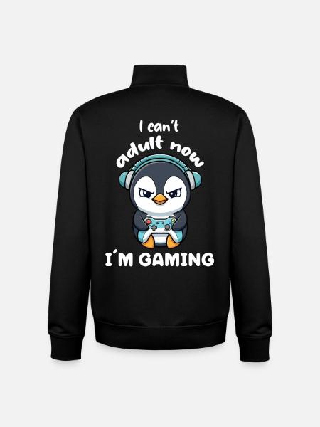 I cant Adult now I'm Gaming funny Gamer Penguin - Unisex Organic Zip Sweatshirt by Stanley/Stella - black