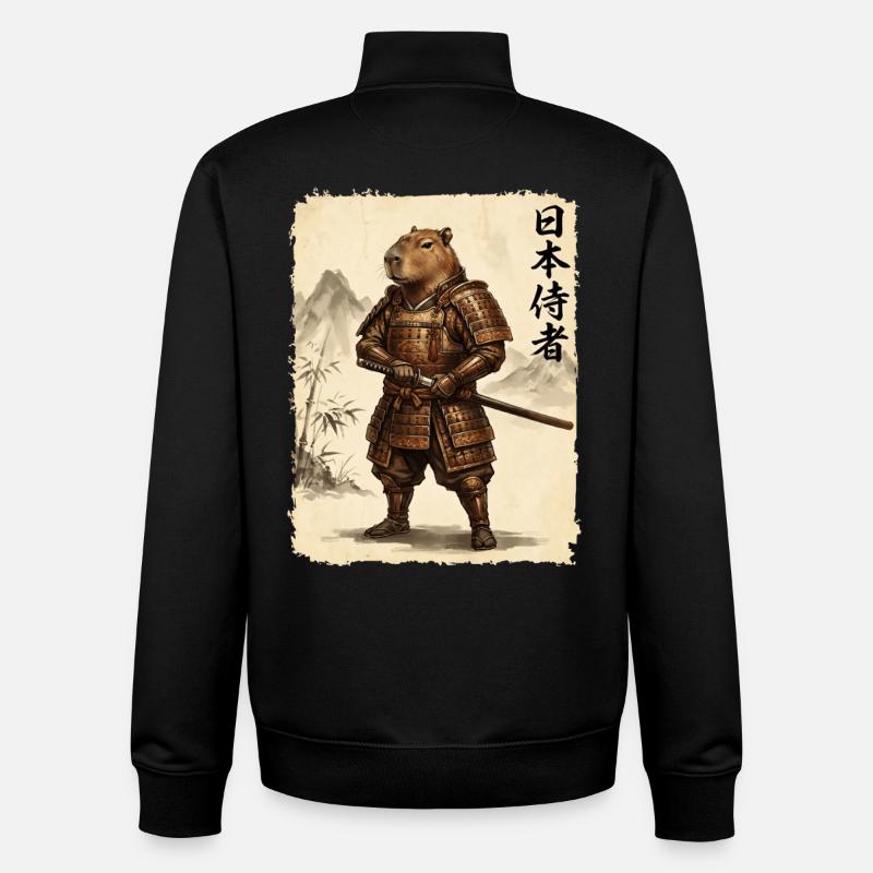 Samurai, Capybara, Japanese Art, Anime - Unisex Organic Zip Sweatshirt by Stanley/Stella - black