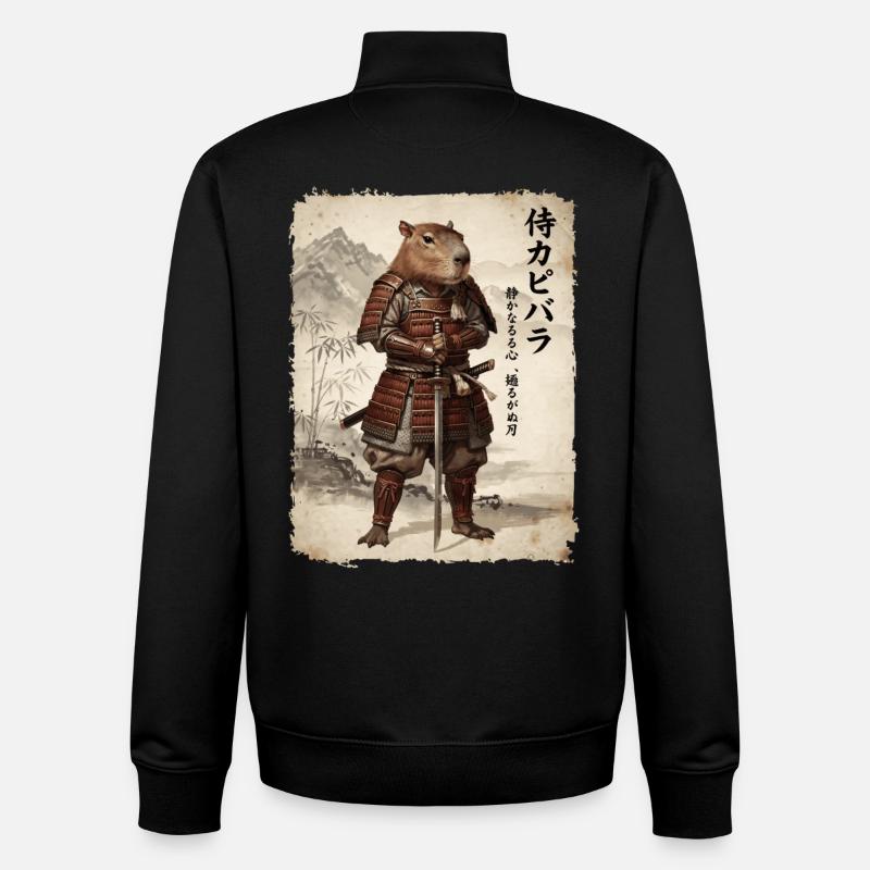 Samouraï, Capybara, Art japonais, Anime - Sweat zippé unisexe en coton bio Stanley/Stella - noir