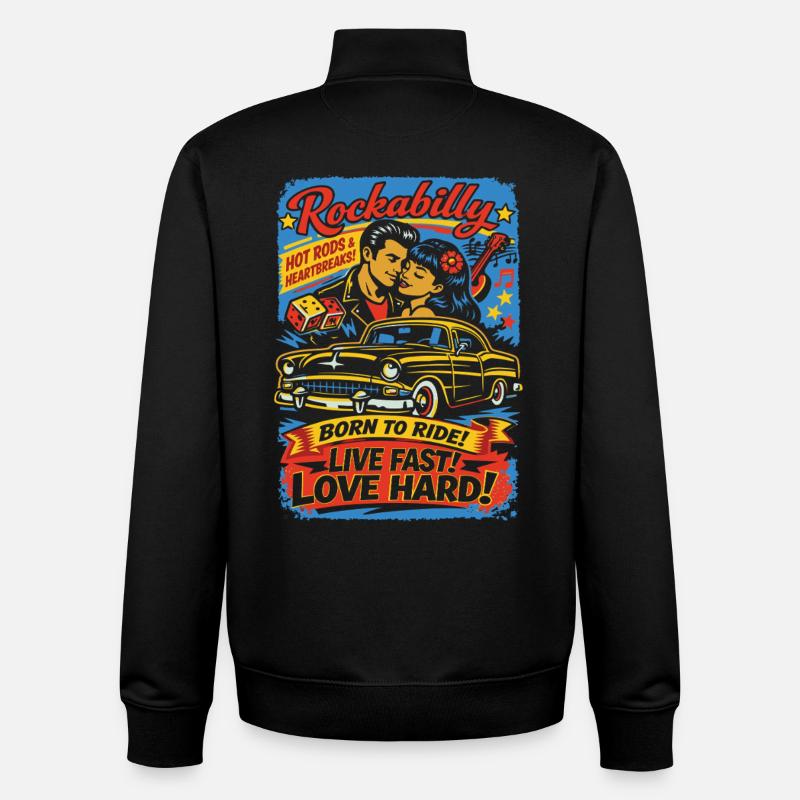 Imprimé d’amour de voiture rockabilly - Sweat zippé unisexe en coton bio Stanley/Stella - noir