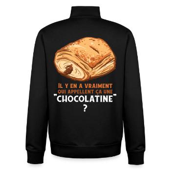 Humor Chocolatine Pain au Chocolat Frühstück - Unisex Organic Zip Sweatshirt von Stanley/Stella - Schwarz - Hinten - AI Model Male 185 light (185cm)