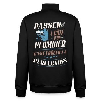 Humorvoller Klempner, der der Perfektion nahesteht - Unisex Organic Zip Sweatshirt von Stanley/Stella - Schwarz - Hinten - AI Model Male 185 light (185cm)