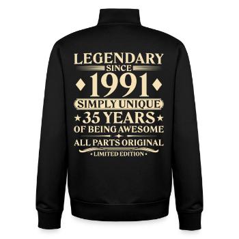 1991 Jahrgang geboren Einzigartiger 35. Geburtstag - Unisex Organic Zip Sweatshirt von Stanley/Stella - Schwarz - Hinten - AI Model Male 185 light (185cm)