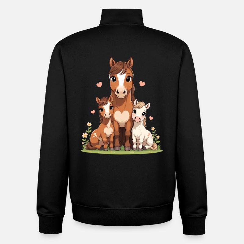 Pferdefamilie im Herzen - Unisex Organic Zip Sweatshirt von Stanley/Stella - Schwarz
