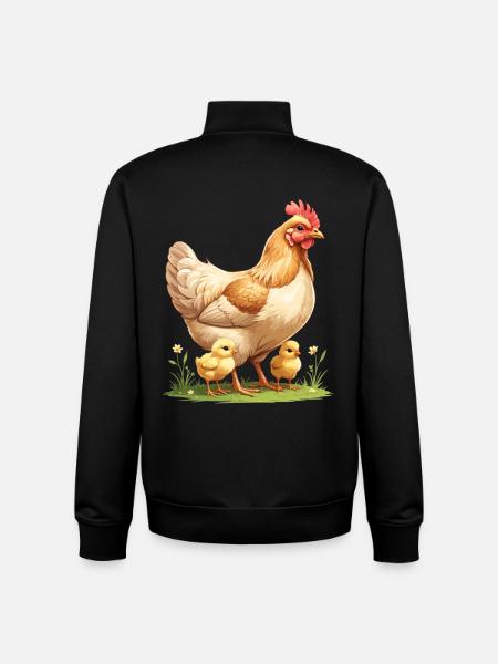 Hen with chick on flower meadow - Unisex Organic Zip Sweatshirt by Stanley/Stella - black