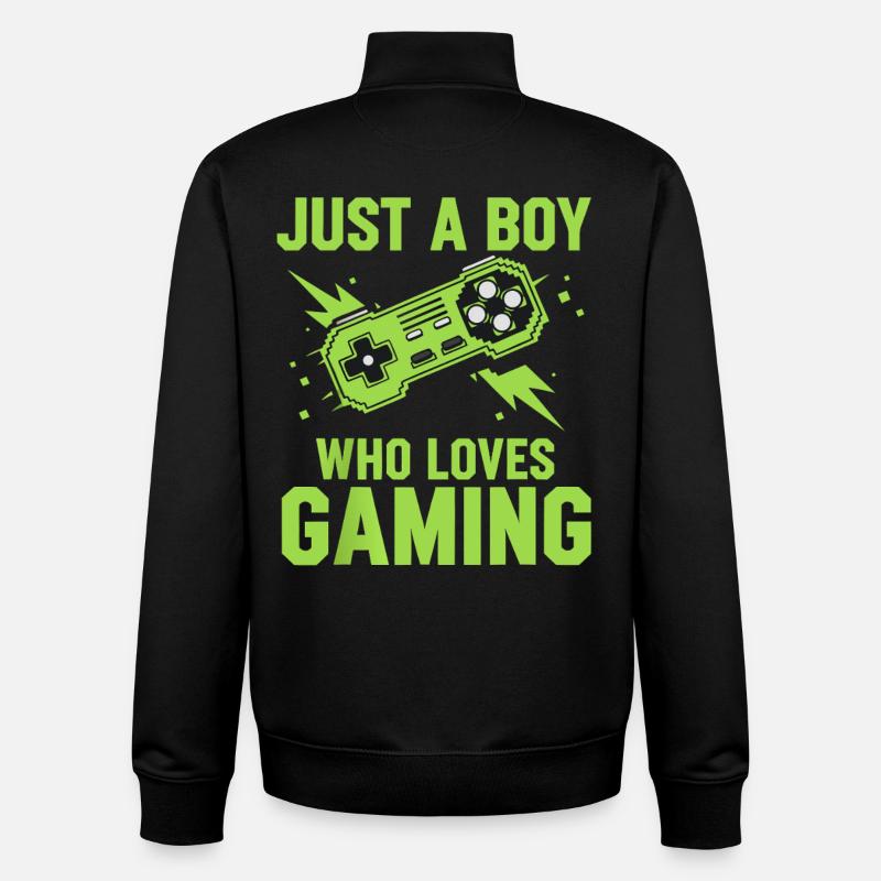 Just A Boy Who Loves Gaming Controller - Unisex Organic Zip Sweatshirt by Stanley/Stella - black