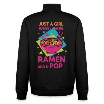 Nur ein Mädchen, das Ramen und koreanische K-Pop-Musik liebt - Unisex Organic Zip Sweatshirt von Stanley/Stella - Schwarz - Hinten - AI Model Male 185 light (185cm)
