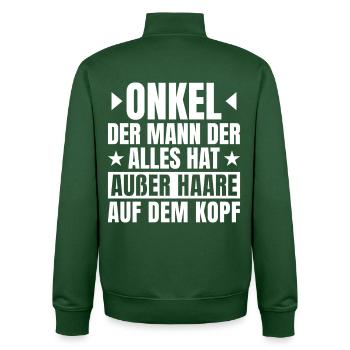 Uncle with bald head saying - Unisex Organic Zip Sweatshirt by Stanley/Stella - bottle green - Back - AI Model Male 185 dark (185cm)