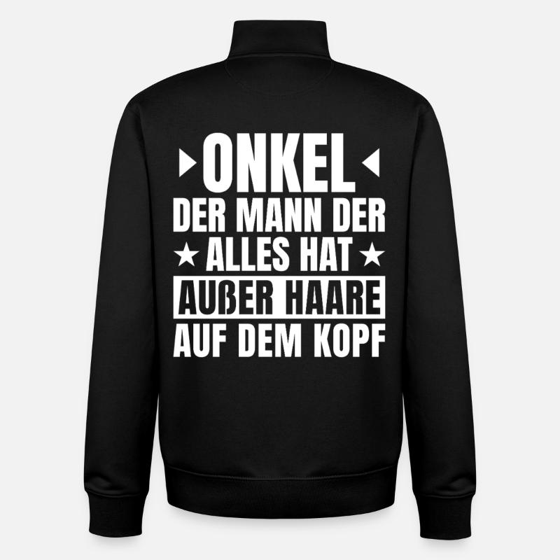 Uncle with bald head saying - Unisex Organic Zip Sweatshirt by Stanley/Stella - black