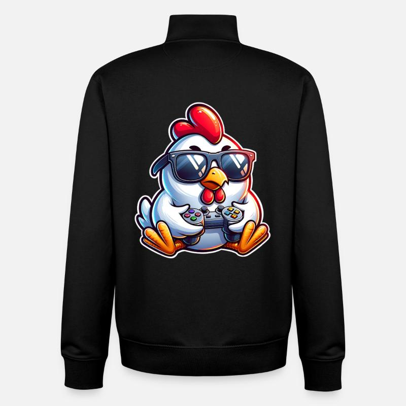 Gamer Chicken with Controller - Unisex Organic Zip Sweatshirt by Stanley/Stella - black