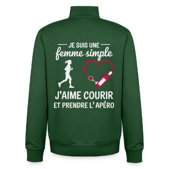 Simple woman, humor, running and aperitif - Unisex Organic Zip Sweatshirt by Stanley/Stella - bottle green - Back - AI Model Male 185 dark (185cm)