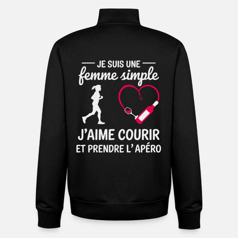 Femme simple humour course à pied et apéro - Sweat zippé unisexe en coton bio Stanley/Stella - noir