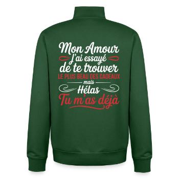 Meine Liebe, du bist schon das schönste Geschenk - Unisex Organic Zip Sweatshirt von Stanley/Stella - Flaschengrün - Hinten - AI Model Male 185 dark (185cm)