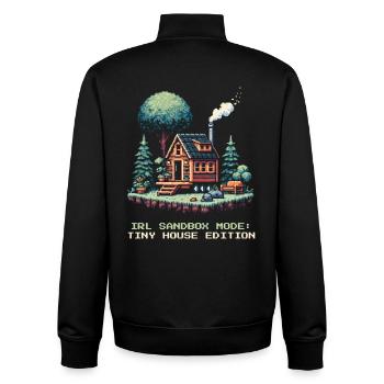 Sandbox Mode IRL | Tiny House Lifestyle - Unisex Organic Zip Sweatshirt by Stanley/Stella - black - Back - AI Model Male 185 light (185cm)