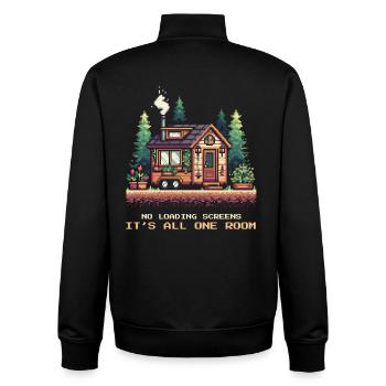 Tous une seule pièce | Le minimalisme des tiny houses - Sweat zippé unisexe en coton bio Stanley/Stella - noir - Dos - AI Model Male 185 light (185cm)