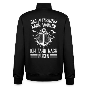 Grandpa RETIREMENT HOME CAN WAIT DRIVE TO RÜGEN - Unisex Organic Zip Sweatshirt by Stanley/Stella - black - Back - AI Model Male 185 light (185cm)