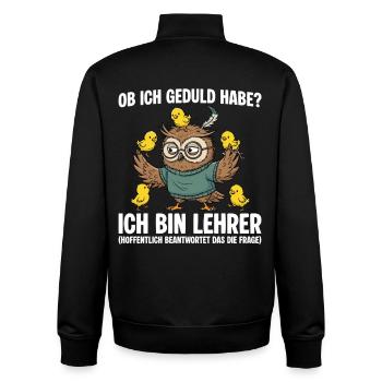 Lehrer Eule Geduld habe - Lehrkraft - Unisex Organic Zip Sweatshirt von Stanley/Stella - Schwarz - Hinten - AI Model Male 185 light (185cm)