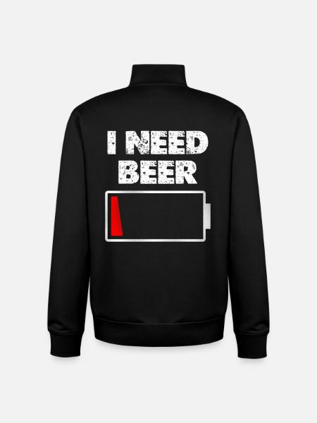 I Need Beer – Battery empty - Unisex Organic Zip Sweatshirt by Stanley/Stella - black