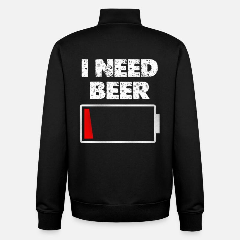 J’ai besoin de bière – Batterie vide - Sweat zippé unisexe en coton bio Stanley/Stella - noir
