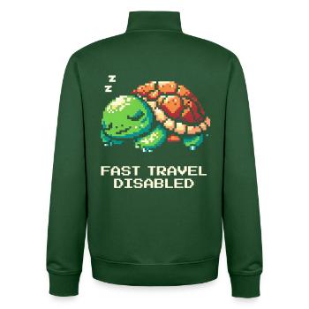 Voyage rapide désactivé | Tortue - Sweat zippé unisexe en coton bio Stanley/Stella - vert bouteille - Dos - AI Model Male 185 dark (185cm)