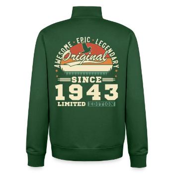 1943 Vintage Retro Birthday Gift - Unisex Organic Zip Sweatshirt by Stanley/Stella - bottle green - Back - AI Model Male 185 dark (185cm)