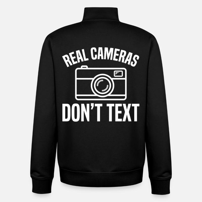 Real Cameras Don't Text Design - Unisex Organic Zip Sweatshirt by Stanley/Stella - black