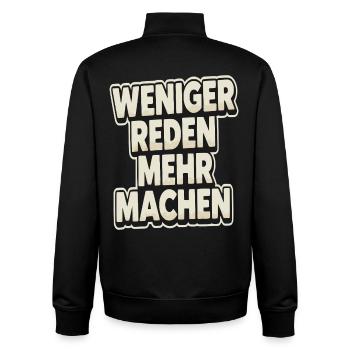 Weniger Reden Mehr Machen - Unisex Organic Zip Sweatshirt von Stanley/Stella - Schwarz - Hinten - AI Model Male 185 light (185cm)