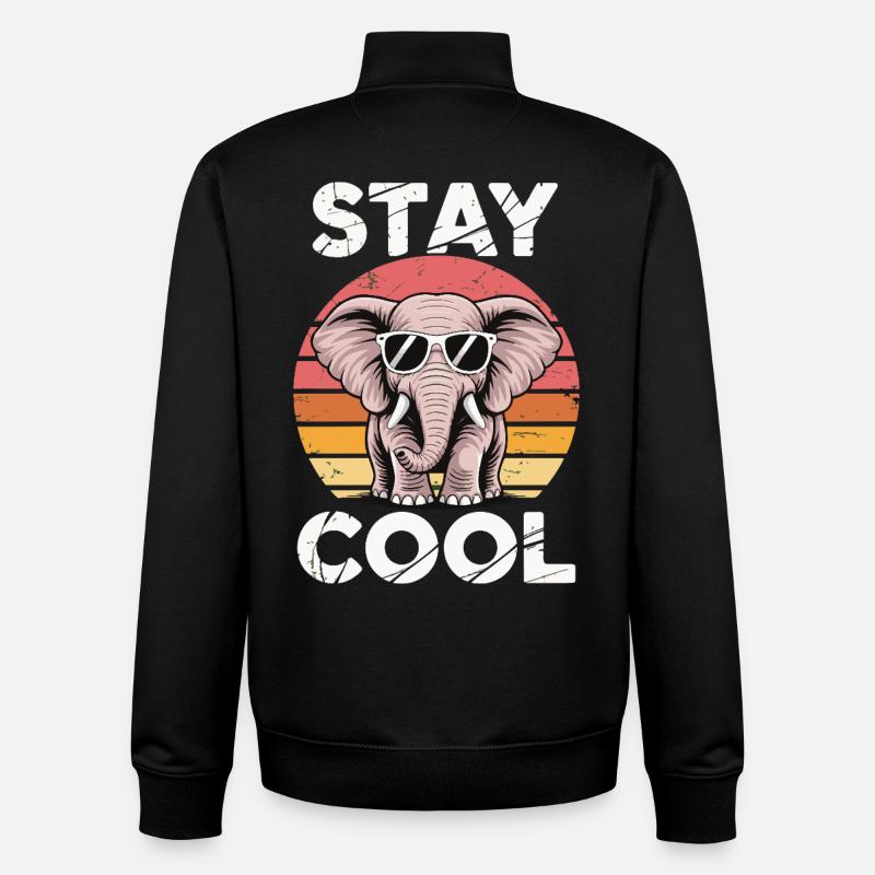 Stay Cool Elephant - Kids Retro - Unisex Organic Zip Sweatshirt by Stanley/Stella - black