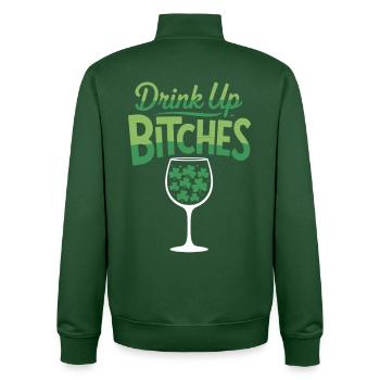 T-shirt de la Saint-Patrick : Boissons les garces - Sweat zippé unisexe en coton bio Stanley/Stella - vert bouteille - Dos - AI Model Male 185 dark (185cm)