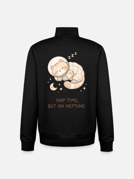 Nap Neptune | Chat de l’espace mignon - Sweat zippé unisexe en coton bio Stanley/Stella - noir
