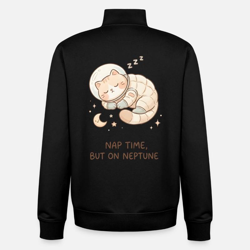 Nap Neptune | Chat de l’espace mignon - Sweat zippé unisexe en coton bio Stanley/Stella - noir