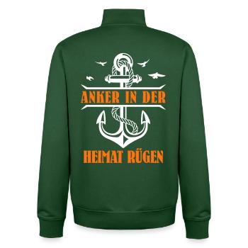 Vacances en mer Baltique JETER L’ANCRE À RÜGEN Drôle - Sweat zippé unisexe en coton bio Stanley/Stella - vert bouteille - Dos - AI Model Male 185 dark (185cm)