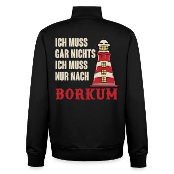 Nordsee MUSS GAR NICHTS MUSS NACH BORKUM - Unisex Organic Zip Sweatshirt von Stanley/Stella - Schwarz - Hinten - AI Model Male 185 light (185cm)