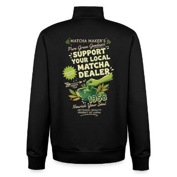 Support Your Local Matcha Dealer Green Tea Matcha - Unisex Organic Zip Sweatshirt von Stanley/Stella - Schwarz - Hinten - AI Model Male 185 light (185cm)