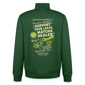 Support Your Local Matcha Dealer Green Tea Matcha - Unisex Organic Zip Sweatshirt von Stanley/Stella - Flaschengrün - Hinten - AI Model Male 185 dark (185cm)