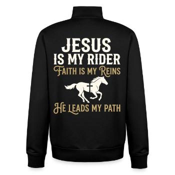 Jesus ist mein Reiter Glauben - Unisex Organic Zip Sweatshirt von Stanley/Stella - Schwarz - Hinten - AI Model Male 185 light (185cm)